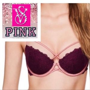 Sexy Date Bra Victoria’s Secret PINK Strappy Lace Mauve Berry Pink Size 34C